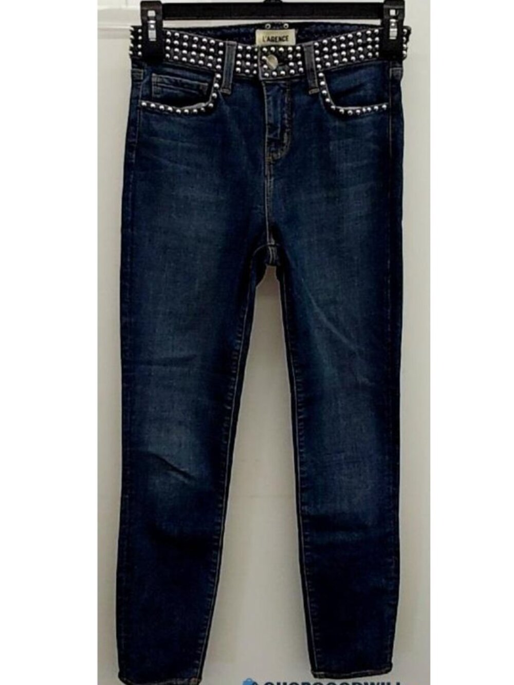 L'AGENCE Margot Studded High Rise Skinny Jeans Dark Wash Blue Sz 24